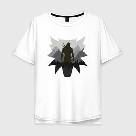 Мужская футболка хлопок Oversize с принтом Witcher в Ухте, 100% хлопок | свободный крой, круглый ворот, “спинка” длиннее передней части | gerald | wild hunt | witcher | wolf | ведьмак | волк | дикая охота