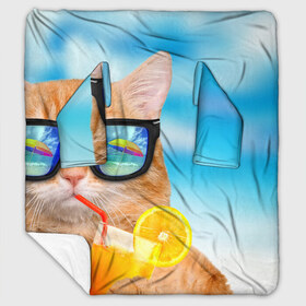 Плед с рукавами с принтом КОТ НА ПЛЯЖЕ в Ухте, 100% полиэстер | Закругленные углы, все края обработаны. Ткань не мнется и не растягивается. Размер 170*145 | summer | апельсиновый сок | кот | кот на пляже | коте | котик | котэ | котяра | лето | море | небо | отдых | очки | пляже