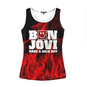 Женская майка 3D с принтом BON JOVI в Ухте, 100% полиэстер | круглая горловина, прямой силуэт, длина до линии бедра | bon jovi | альтернативный хип хоп | группа | инди поп | музыка | музыкальное произведение | ноты | регги | рок | синти поп