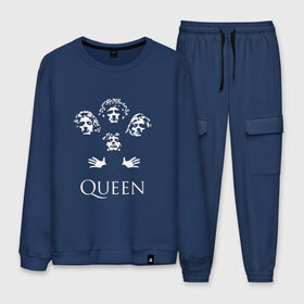 Мужской костюм хлопок с принтом Queen в Ухте, 100% хлопок | на свитшоте круглая горловина, мягкая резинка по низу. Брюки заужены к низу, на них два вида карманов: два “обычных” по бокам и два объемных, с клапанами, расположенные ниже линии бедра. Брюки с мягкой трикотажной резинкой на поясе и по низу штанин. В поясе для дополнительного комфорта — широкие завязки | paul rodgers | queen | quen | брайан мэй | глэм | группа | джон дикон | квин | королева | куин | меркури | меркьюри | мэркури | поп | роджер тейлор | рок | фредди | фреди | хард | хардрок