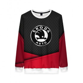 Женский свитшот 3D с принтом SKODA в Ухте, 100% полиэстер с мягким внутренним слоем | круглый вырез горловины, мягкая резинка на манжетах и поясе, свободная посадка по фигуре | auto | automobile | car | carbon | machine | motor | motor car | skoda | sport car | автомашина | бренд | легковой автомобиль | марка | спортивный автомобиль | тачка