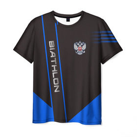 Мужская футболка 3D с принтом BIATHLON в Ухте, 100% полиэфир | прямой крой, круглый вырез горловины, длина до линии бедер | biathlon | sport | беатлон | беотлон | биатлон | биотлон | борьба | винтовка | линии | лыжи | надпись | полосы | россии | россия | рф | сборная | символ | состязание | спорт | стрельба | флаг