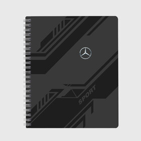 Тетрадь с принтом MERCEDES SPORT в Ухте, 100% бумага | 48 листов, плотность листов — 60 г/м2, плотность картонной обложки — 250 г/м2. Листы скреплены сбоку удобной пружинной спиралью. Уголки страниц и обложки скругленные. Цвет линий — светло-серый
 | amg | auto | mercedes | sport | авто | автомобиль | автомобильные | амг | бренд | марка | машины | мерседес | спорт