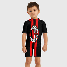 Детский купальный костюм 3D с принтом AC Milan FC в Ухте, Полиэстер 85%, Спандекс 15% | застежка на молнии на спине | football | italia | logo | milan | sport | италия | лого | милан | спорт | фк | футбол | футбольный клуб