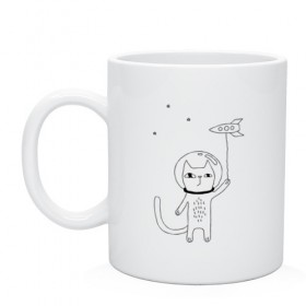 Кружка с принтом кот в космосе в Ухте, керамика | объем — 330 мл, диаметр — 80 мм. Принт наносится на бока кружки, можно сделать два разных изображения | космос | кот