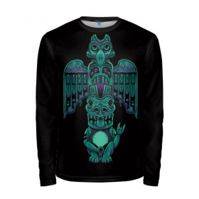 Мужской лонгслив 3D с принтом Тотем в Ухте, 100% полиэстер | длинные рукава, круглый вырез горловины, полуприлегающий силуэт | арт | животные | знак | индейцы | монстр | рок | тотем