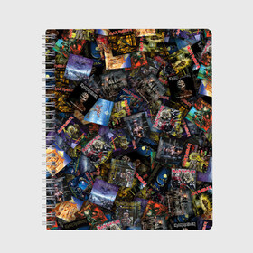 Тетрадь с принтом Iron Maiden Дискография в Ухте, 100% бумага | 48 листов, плотность листов — 60 г/м2, плотность картонной обложки — 250 г/м2. Листы скреплены сбоку удобной пружинной спиралью. Уголки страниц и обложки скругленные. Цвет линий — светло-серый
 | Тематика изображения на принте: heavy | metal | айрон мейден | метал | хеви метал