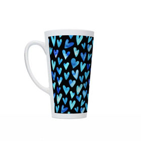 Кружка Латте с принтом Blue Hearts в Ухте, Белая керамика | Объем 480 мл; Высота 150 мм; Диаметр 90 мм | Тематика изображения на принте: акварель | любовь | паттерн | сердечки