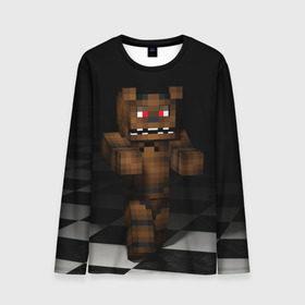 Мужской лонгслив 3D с принтом Фредди FNAF в майнкрафт. в Ухте, 100% полиэстер | длинные рукава, круглый вырез горловины, полуприлегающий силуэт | freddy | фнаф | фредди