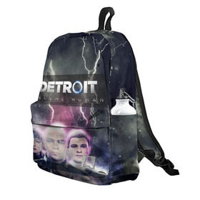 Рюкзак 3D с принтом Detroit become human в Ухте, 100% полиэстер | лямки с регулируемой длиной, сверху петелька, чтобы рюкзак можно было повесить на вешалку. Основное отделение закрывается на молнию, как и внешний карман. Внутри два дополнительных кармана, один из которых закрывается на молнию. По бокам два дополнительных кармашка | dbh | detroit | gamer