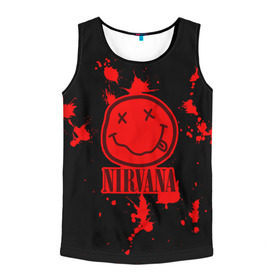 Мужская майка 3D с принтом Nirvana в Ухте, 100% полиэстер | круглая горловина, приталенный силуэт, длина до линии бедра. Пройма и горловина окантованы тонкой бейкой | Тематика изображения на принте: cobain | kurt | nevermino | nirvana | альтернативный | гранж | грол | группа | дональд | кобейн | курт | музыка | надпись | нервана | нирвана | новоселич | певец | рок | смайл | смайлик | солист