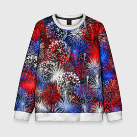 Детский свитшот 3D с принтом Салют в Ухте, 100% полиэстер | свободная посадка, прямой крой, мягкая тканевая резинка на рукавах и понизу свитшота | 12 июня | firework | белый | день россии | красный | патриот | праздник | россия | синий | фейерверк