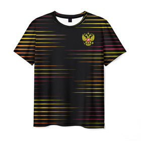 Мужская футболка 3D с принтом RUSSIA - Multi-colored stripes в Ухте, 100% полиэфир | прямой крой, круглый вырез горловины, длина до линии бедер | 
