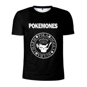 Мужская футболка 3D спортивная с принтом Pokemones в Ухте, 100% полиэстер с улучшенными характеристиками | приталенный силуэт, круглая горловина, широкие плечи, сужается к линии бедра | группа | панк | пикачу | покемоны | рамон | рамонес | рамоунз | рамоунс | рок | хард