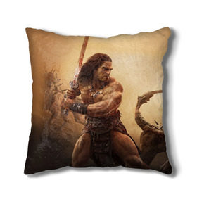 Подушка 3D с принтом Conan Exiles, Conan, Хайбория, Аканна, Конан в Ухте, наволочка – 100% полиэстер, наполнитель – холлофайбер (легкий наполнитель, не вызывает аллергию). | состоит из подушки и наволочки. Наволочка на молнии, легко снимается для стирки | 