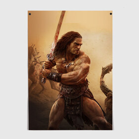 Постер с принтом Conan Exiles, Conan, Хайбория, Аканна, Конан в Ухте, 100% бумага
 | бумага, плотность 150 мг. Матовая, но за счет высокого коэффициента гладкости имеет небольшой блеск и дает на свету блики, но в отличии от глянцевой бумаги не покрыта лаком | 