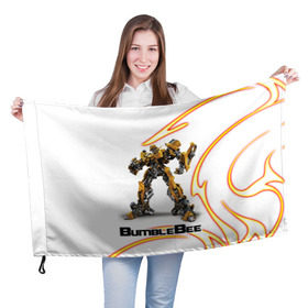 Флаг 3D с принтом Bumblebee в Ухте, 100% полиэстер | плотность ткани — 95 г/м2, размер — 67 х 109 см. Принт наносится с одной стороны | bumblebee | бамблби | герой | камаро | прайм | трансформеры | фильм | шевроле