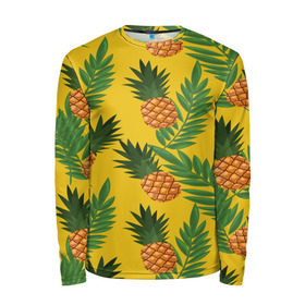 Мужской лонгслив 3D с принтом Ананасы в Ухте, 100% полиэстер | длинные рукава, круглый вырез горловины, полуприлегающий силуэт | Тематика изображения на принте: fashion | leaf | листья | мода | море | отдых | природа | тропики