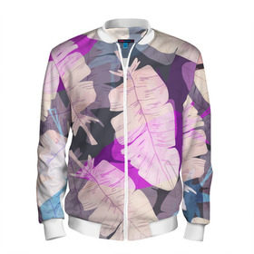 Мужской бомбер 3D с принтом Листья Градиент в Ухте, 100% полиэстер | застегивается на молнию, по бокам два кармана без застежек, по низу бомбера и на воротнике - эластичная резинка | Тематика изображения на принте: летние | летняя | лето | листья