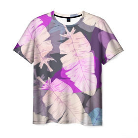 Мужская футболка 3D с принтом Листья Градиент в Ухте, 100% полиэфир | прямой крой, круглый вырез горловины, длина до линии бедер | Тематика изображения на принте: летние | летняя | лето | листья