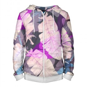 Мужская толстовка 3D на молнии с принтом Листья Градиент в Ухте, 100% полиэстер | длина до линии бедра, манжеты и пояс оформлены мягкой тканевой резинкой, двухслойный капюшон со шнурком для регулировки, спереди молния, по бокам два кармана | Тематика изображения на принте: летние | летняя | лето | листья