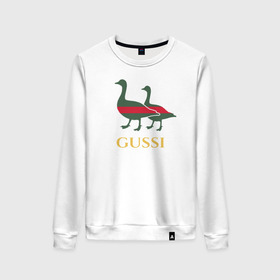 Женский свитшот хлопок с принтом Gussi GG в Ухте, 100% хлопок | прямой крой, круглый вырез, на манжетах и по низу широкая трикотажная резинка  | gucci | gussi | гуси | гучи