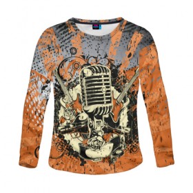 Женский лонгслив 3D с принтом Microphone в Ухте, 100% полиэстер | длинные рукава, круглый вырез горловины, полуприлегающий силуэт | art | grunge | guitar | line | microphone | pattern | абстракция | арт | гитара | гранж | линии | микрофон | узор