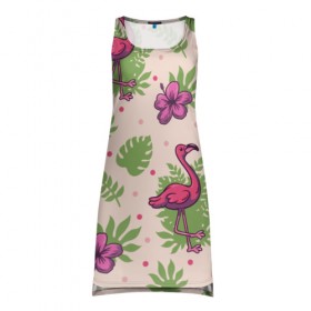 Платье-майка 3D с принтом Фламинго в Ухте, 100% полиэстер | полуприлегающий силуэт, широкие бретели, круглый вырез горловины, удлиненный подол сзади. | 