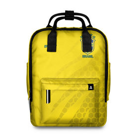 Женский рюкзак 3D с принтом Бразилия форма с узором в Ухте, 100% полиэстер | лямки с регулируемой длиной, сверху ручки, чтобы рюкзак нести как сумку. Основное отделение закрывается на молнию, как и внешний карман. Внутри два дополнительных кармана, один из которых закрывается на молнию. По бокам два дополнительных кармашка, куда поместится маленькая бутылочка
 | brasil | brazilian | cup | fifa | footbal | national | soccer | time | world | бразилия | сборная бразилии | сетка | соты | футбол | футбольная форма