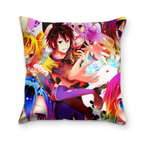 Подушка 3D с принтом No Game No Life в Ухте, наволочка – 100% полиэстер, наполнитель – холлофайбер (легкий наполнитель, не вызывает аллергию). | состоит из подушки и наволочки. Наволочка на молнии, легко снимается для стирки | anime | manga | no game no life | аниме | без игры жизни нет | манга