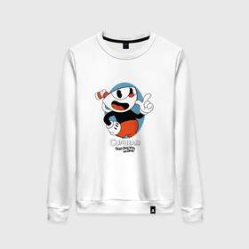 Женский свитшот хлопок с принтом Cuphead (4) в Ухте, 100% хлопок | прямой крой, круглый вырез, на манжетах и по низу широкая трикотажная резинка  | cuphead | game | retro | uphead