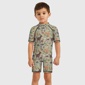 Детский купальный костюм 3D Wild animals: в Ухте, Полиэстер 85%, Спандекс 15% | застежка на молнии на спине | animals | deer | forest | fox | nature | wild nature | дикие животные | ёжик | лес | лиса | олень | природа | рыба