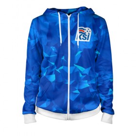 Женская толстовка 3D на молнии с принтом KSI ICELAND SPORT в Ухте, 100% полиэстер | длина до линии бедра, манжеты и пояс оформлены мягкой тканевой резинкой, двухслойный капюшон со шнурком для регулировки, спереди молния, по бокам два кармана | 2019 | fc | football | football club | iceland | ksi | sport | исландия | кси | сборная исландии | спорт | спортивные | униформа | фирменные цвета | фк | футбол | футбольный клуб