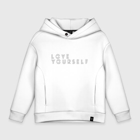 Детское худи Oversize хлопок с принтом LOVE YOURSELF_2 в Ухте, френч-терри — 70% хлопок, 30% полиэстер. Мягкий теплый начес внутри —100% хлопок | боковые карманы, эластичные манжеты и нижняя кромка, капюшон на магнитной кнопке | bangtan boys | bts | бантаны | бтс