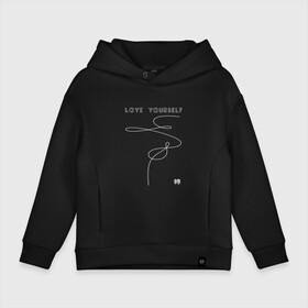 Детское худи Oversize хлопок с принтом LOVE YOURSELF_ в Ухте, френч-терри — 70% хлопок, 30% полиэстер. Мягкий теплый начес внутри —100% хлопок | боковые карманы, эластичные манжеты и нижняя кромка, капюшон на магнитной кнопке | bangtan boys | bts | бантаны | бтс