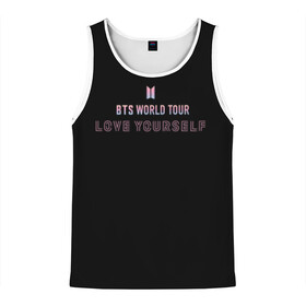 Мужская майка 3D с принтом BTS WORLD TOUR_color в Ухте, 100% полиэстер | круглая горловина, приталенный силуэт, длина до линии бедра. Пройма и горловина окантованы тонкой бейкой | Тематика изображения на принте: bangtan boys | bts | бантаны | бтс