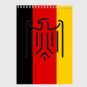 Скетчбук с принтом German eagle в Ухте, 100% бумага
 | 48 листов, плотность листов — 100 г/м2, плотность картонной обложки — 250 г/м2. Листы скреплены сверху удобной пружинной спиралью | герб | германский | немецкий | орел | флаг