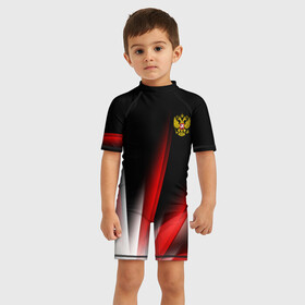 Детский купальный костюм 3D с принтом Russia sport collection в Ухте, Полиэстер 85%, Спандекс 15% | застежка на молнии на спине | abstraction | grunge | russia | sport | абстракция | герб | краска | русский | символика рф | спорт | спортивный | триколор | униформа | форма | я русский