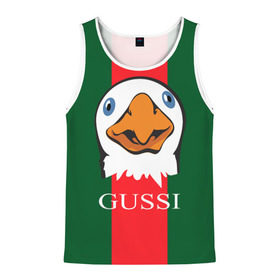 Мужская майка 3D с принтом GUSSI в Ухте, 100% полиэстер | круглая горловина, приталенный силуэт, длина до линии бедра. Пройма и горловина окантованы тонкой бейкой | gucci | gussi ga ga ga | gussi gang | бренд | гусь | птица