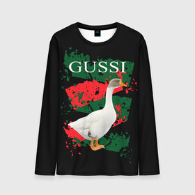 Мужской лонгслив 3D с принтом Gussi в Ухте, 100% полиэстер | длинные рукава, круглый вырез горловины, полуприлегающий силуэт | gucci | gussi ga ga ga | gussi gang | бренд | гусь | птица