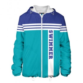 Мужская куртка 3D с принтом Swimmer в Ухте, ткань верха — 100% полиэстер, подклад — флис | прямой крой, подол и капюшон оформлены резинкой с фиксаторами, два кармана без застежек по бокам, один большой потайной карман на груди. Карман на груди застегивается на липучку | пловец | пловчиха