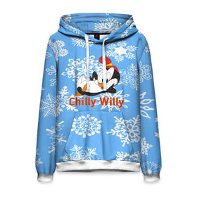 Мужская толстовка 3D с принтом Chilly Willy в Ухте, 100% полиэстер | двухслойный капюшон со шнурком для регулировки, мягкие манжеты на рукавах и по низу толстовки, спереди карман-кенгуру с мягким внутренним слоем. | chilly | chilly willy | арт | животные | милые | мультфильмы | пингвины | снежинки | текстура | чилли вилли