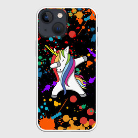Чехол для iPhone 13 mini с принтом ЕДИНОРОГ РАДУГА | RAINBOW UNICORN в Ухте,  |  | color | dab | pony | rainbow | unicornis dab | брызги | даб | единорог | единорог радуга | животные | краски | красочные | ляпистые | пони | радуга | цвета радуги