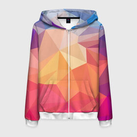 Мужская толстовка 3D на молнии с принтом Polygon orange в Ухте, 100% полиэстер | длина до линии бедра, манжеты и пояс оформлены мягкой тканевой резинкой, двухслойный капюшон со шнурком для регулировки, спереди молния, по бокам два кармана | Тематика изображения на принте: 