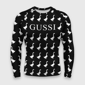 Мужской рашгард 3D с принтом Gussi Black в Ухте,  |  | Тематика изображения на принте: gucci | gussi ga ga ga | gussi gang | бренд | гусь | птица