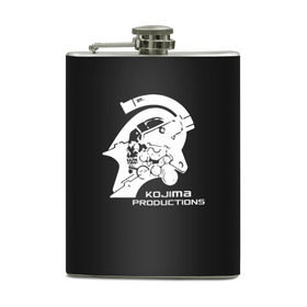 Фляга с принтом KOJIMA PRODUCTIONS в Ухте, металлический корпус | емкость 0,22 л, размер 125 х 94 мм. Виниловая наклейка запечатывается полностью | hideo kojima | hilermo del toro | kojima productions | norman reedus | бурят гений | гильермо дель торо | кодзима продакшн | леа сейду | лея | мадс миккельсен | норман ридус | хидео кодзима