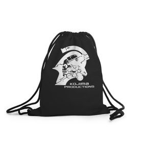 Рюкзак-мешок 3D с принтом KOJIMA PRODUCTIONS в Ухте, 100% полиэстер | плотность ткани — 200 г/м2, размер — 35 х 45 см; лямки — толстые шнурки, застежка на шнуровке, без карманов и подкладки | Тематика изображения на принте: hideo kojima | hilermo del toro | kojima productions | norman reedus | бурят гений | гильермо дель торо | кодзима продакшн | леа сейду | лея | мадс миккельсен | норман ридус | хидео кодзима