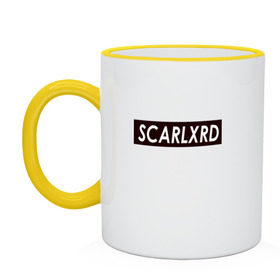 Кружка двухцветная с принтом scarlxrd_black в Ухте, керамика | объем — 330 мл, диаметр — 80 мм. Цветная ручка и кайма сверху, в некоторых цветах — вся внутренняя часть | Тематика изображения на принте: scarlxrd | мариус