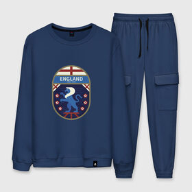 Мужской костюм хлопок с принтом Футбол - Англия в Ухте, 100% хлопок | на свитшоте круглая горловина, мягкая резинка по низу. Брюки заужены к низу, на них два вида карманов: два “обычных” по бокам и два объемных, с клапанами, расположенные ниже линии бедра. Брюки с мягкой трикотажной резинкой на поясе и по низу штанин. В поясе для дополнительного комфорта — широкие завязки | england | football | goal | sport | team | англия | гол | игрок | кейн | лев | лингард | мяч | рэшфорд | спорт | стерлинг | тренер | уэлбек | футбол | чемпион | чемпионат