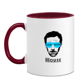 Кружка двухцветная с принтом Доктор Хаус в Ухте, керамика | объем — 330 мл, диаметр — 80 мм. Цветная ручка и кайма сверху, в некоторых цветах — вся внутренняя часть | Тематика изображения на принте: 